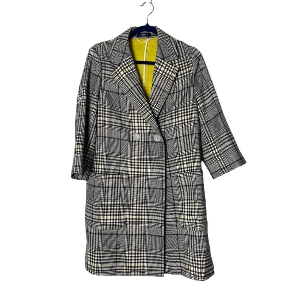 S. Oliver Black Label Plaid Oversized Blazer Jacket Size 8 Black White Tailored